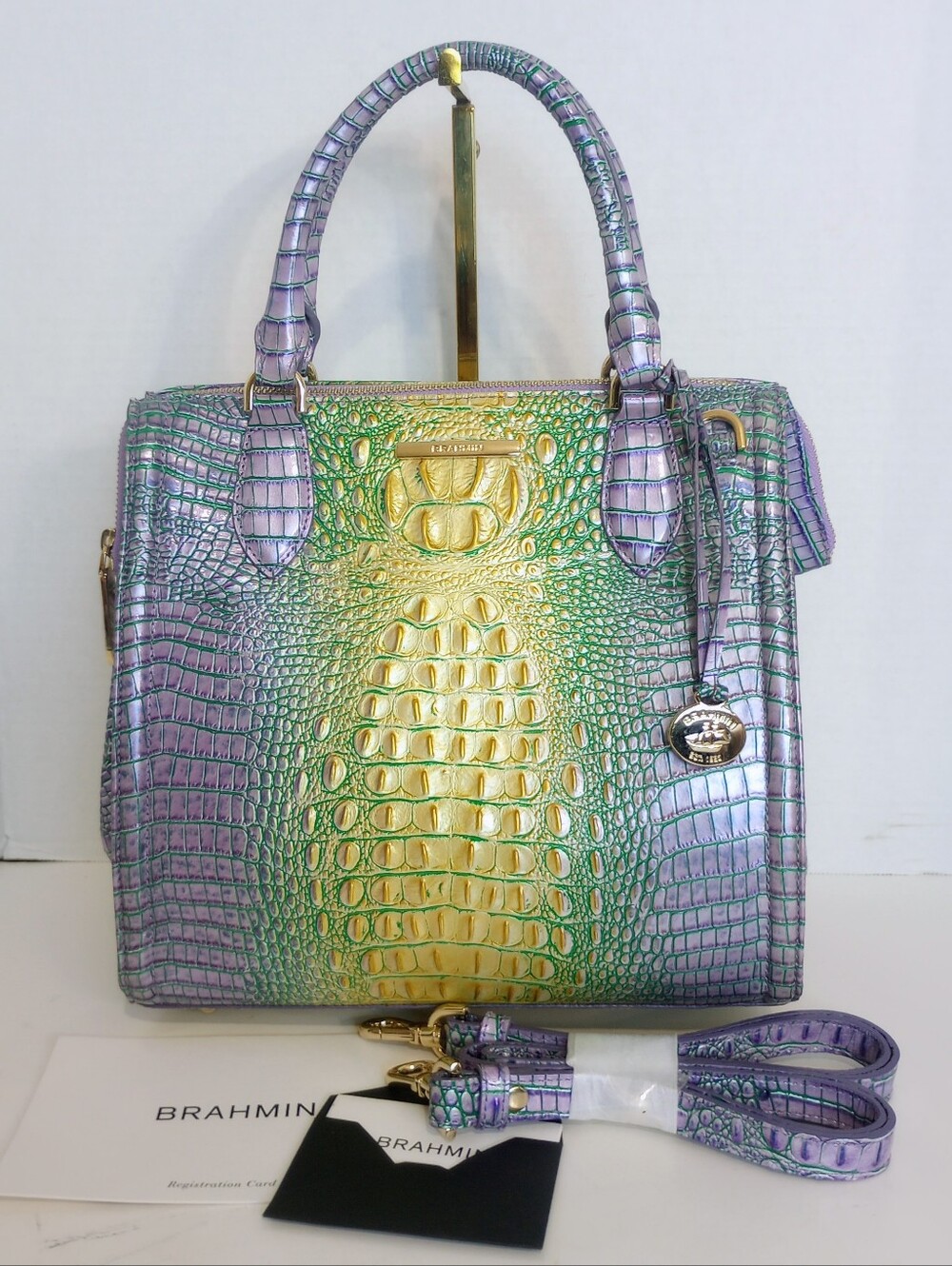 NWOT Brahmin Viola Ombre Melbourne Small Caroline Satchel With Crossbody Strap